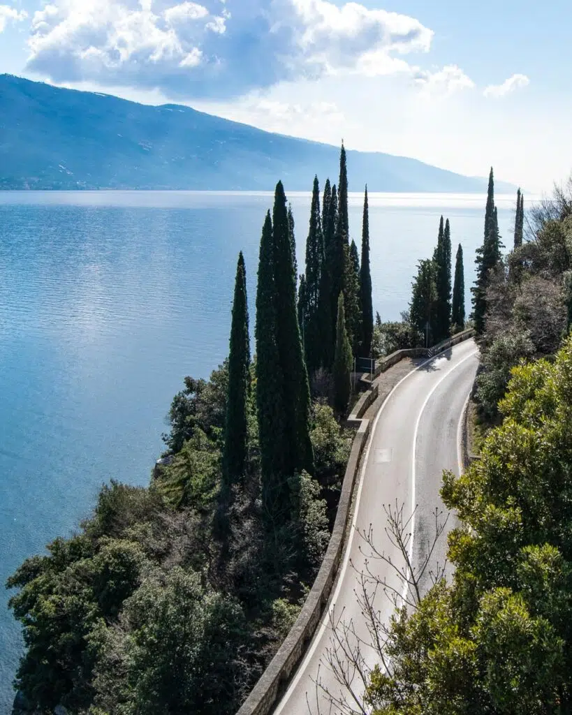 The road running along the edge of Lake Garda