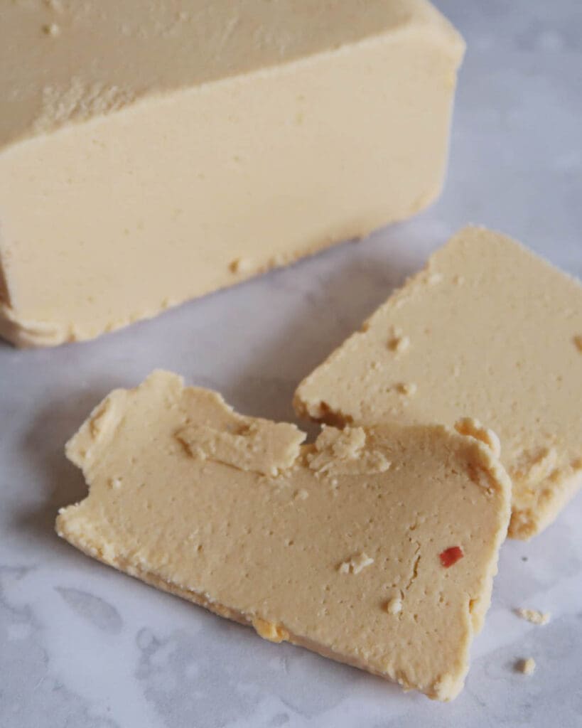Vegan cheese block and slices
