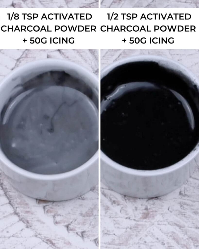 Two dishes showing charcoal as a natural black food colouring