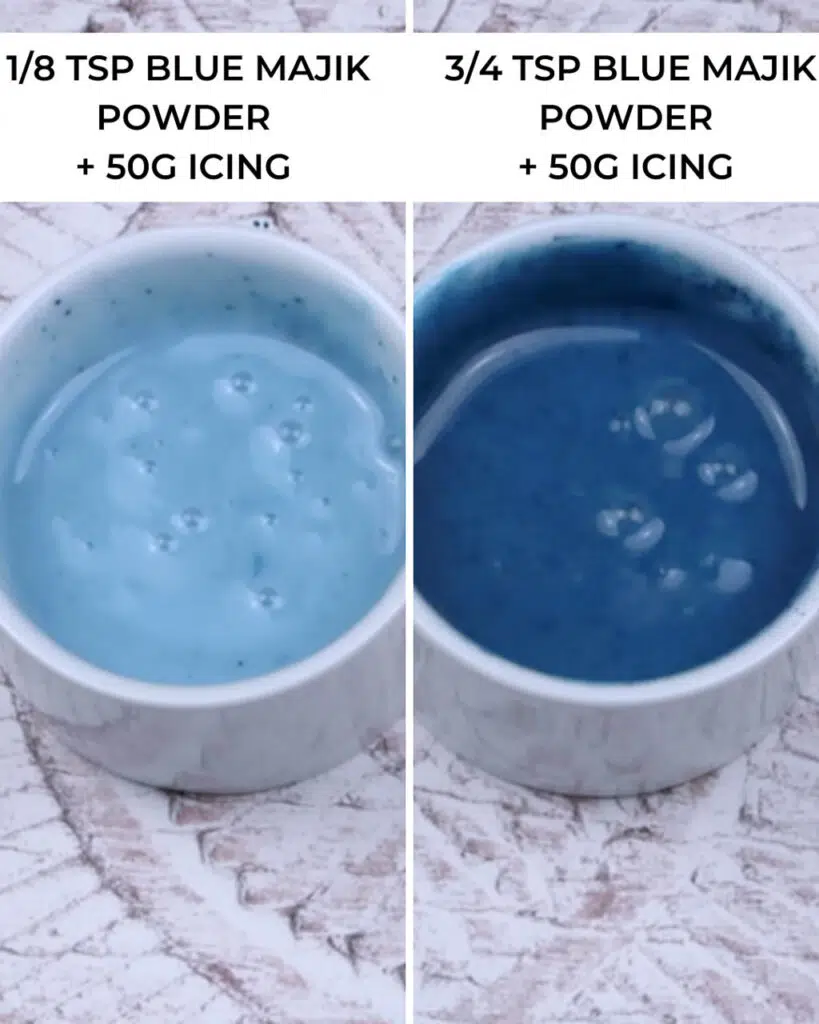 Two dishes showing blue algae as a natural blue food colouring