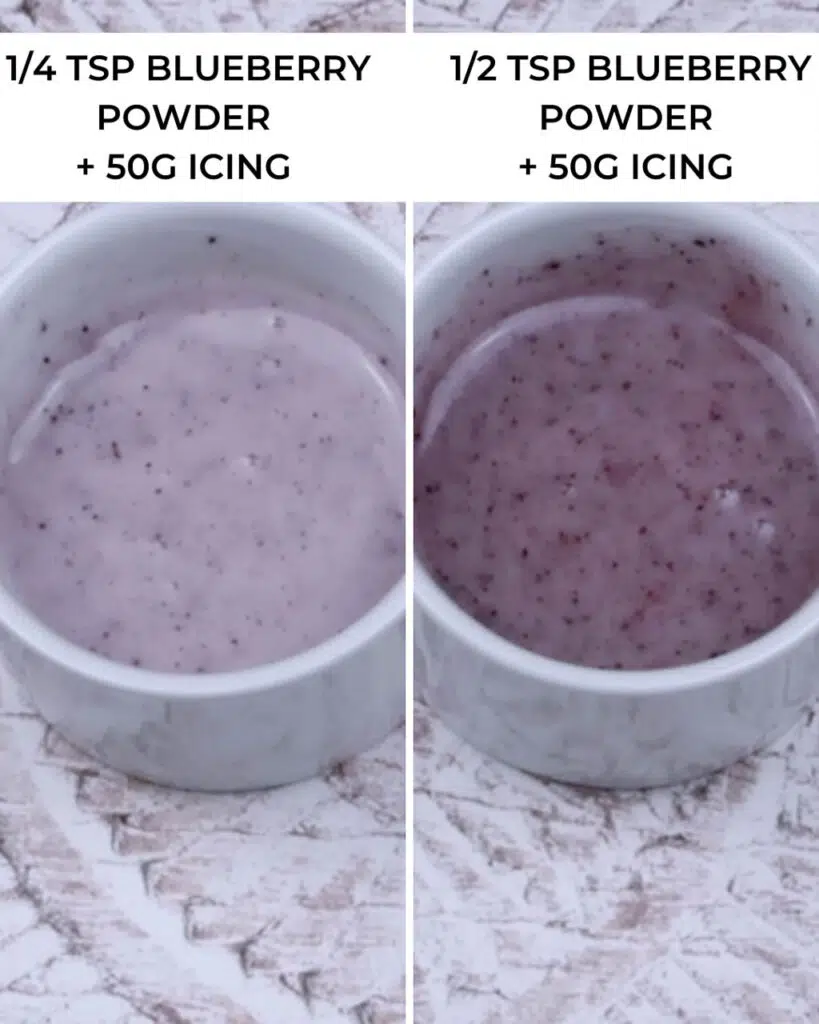 Two dishes showing blueberry powder as a natural purple food colouring