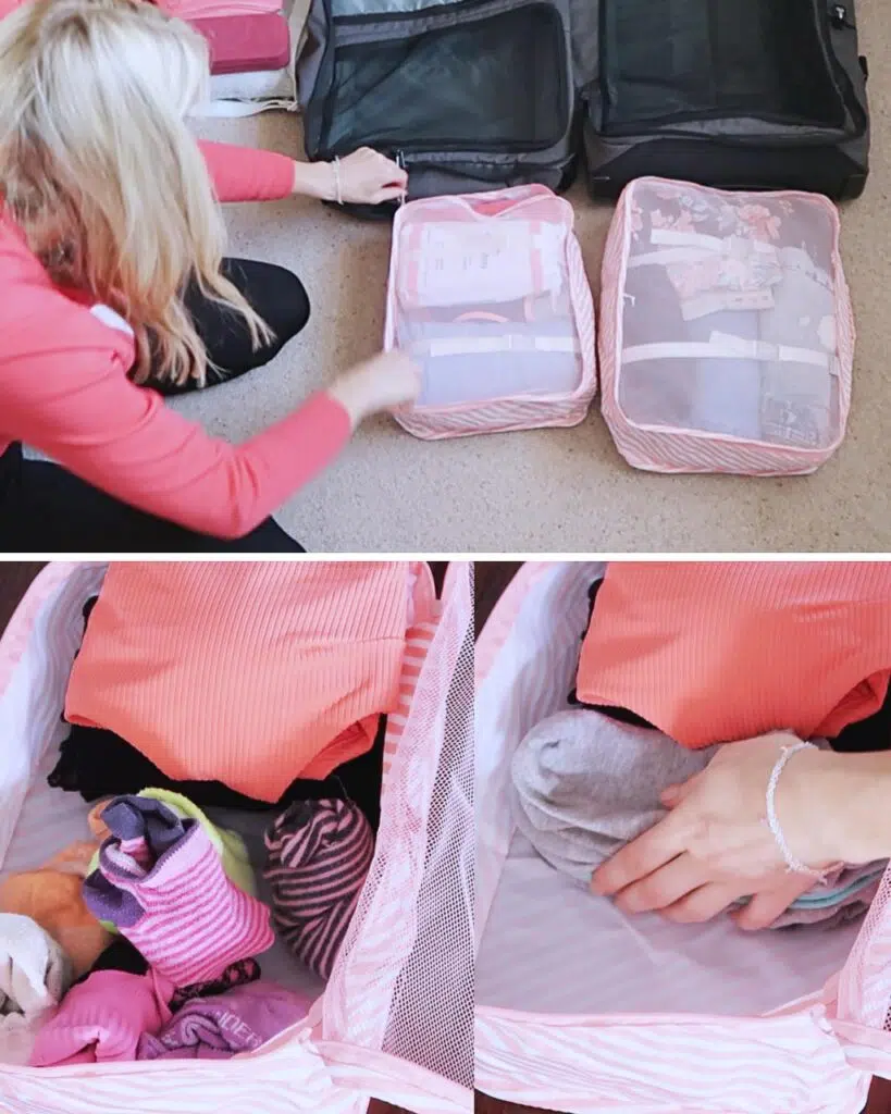 Demonstrating packing cubes and how much space they save