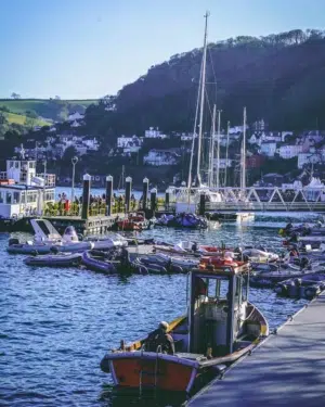 The harbour in Dartmouth lined with boats