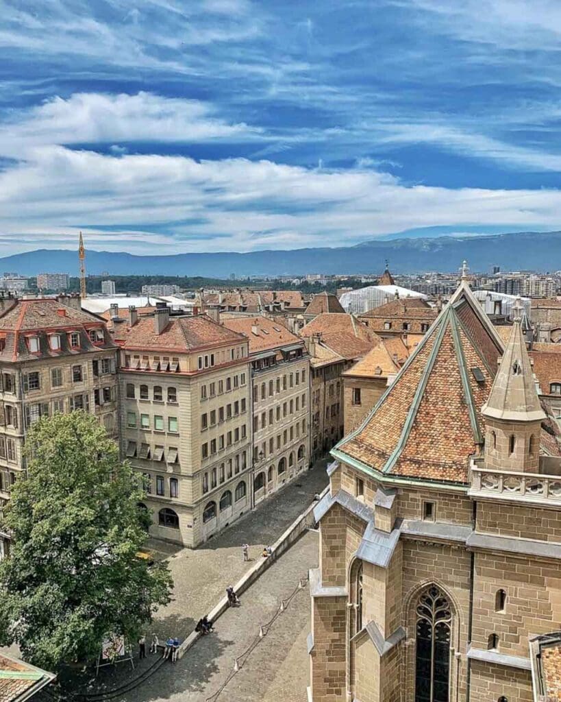 Red roofed buildings in Geneva