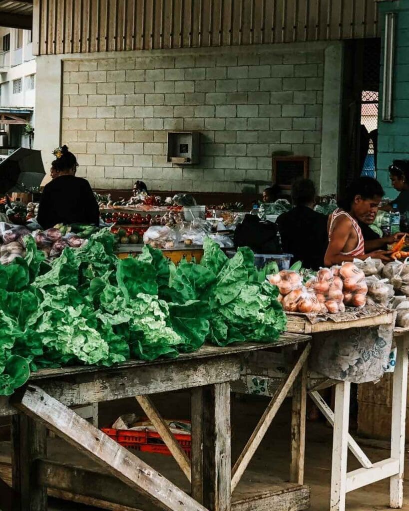 A local market on the island of Vav'au Tonga, selling fresh vegetables