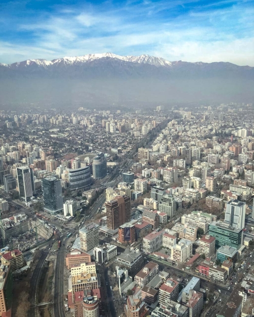 The view of the city of Santiago, Chile from the Sky Costanera