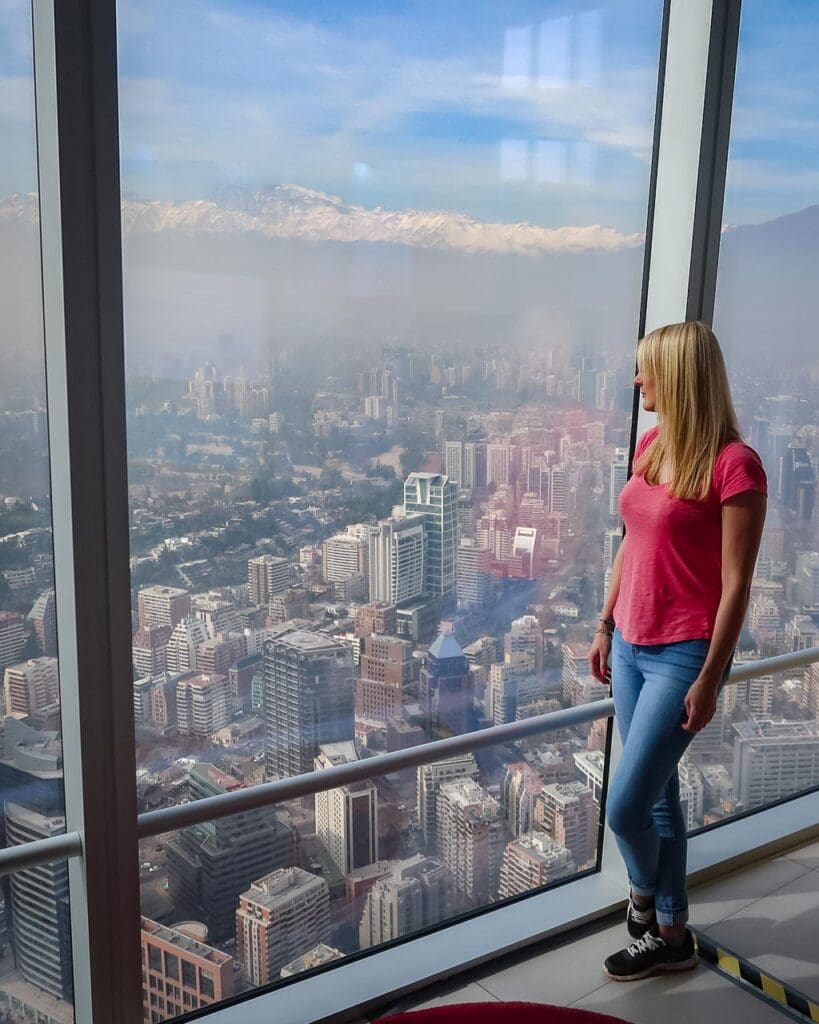 The view of the city of Santiago, Chile from the Sky Costanera