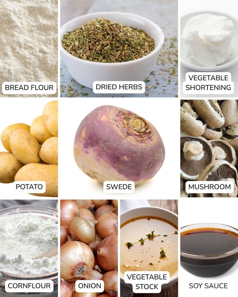 The ingredients needed to make a vegan pasty