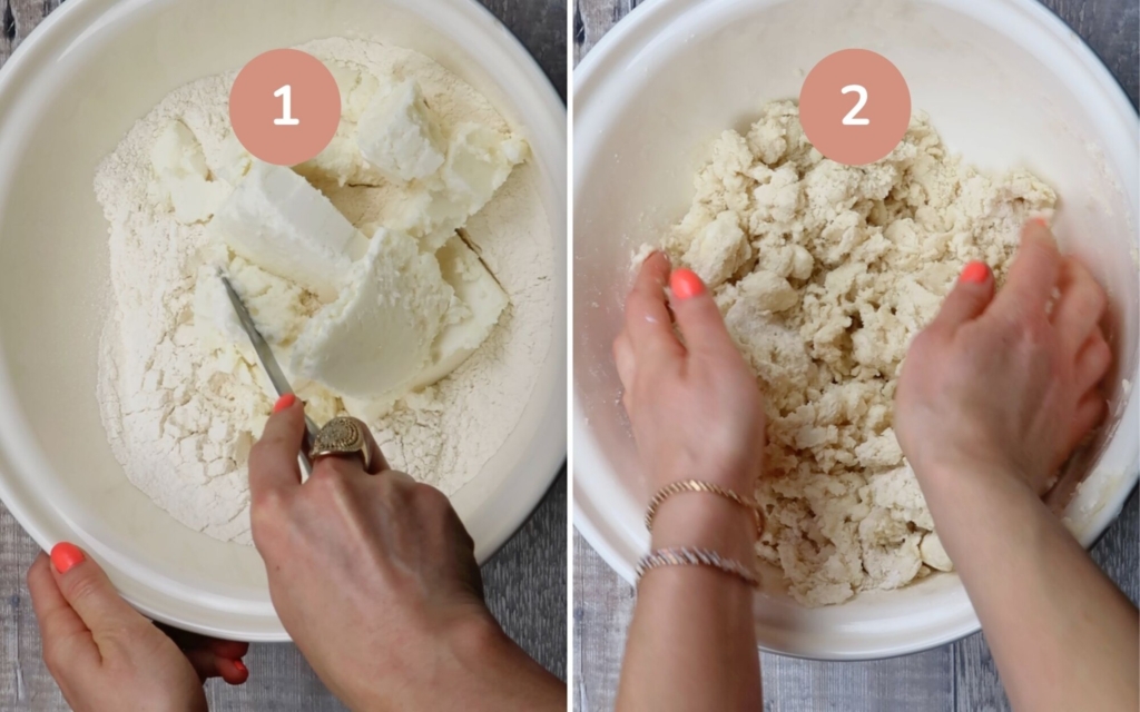 Pasty dough being mixed in a bowl