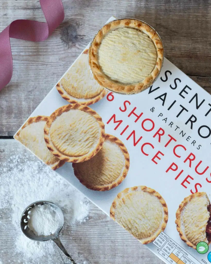 A white box of Waitrose Essential shortcrust mince pies