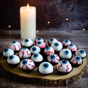 Gooey Chocolate Eyeballs with a Raspberry Jam Centre (No Bake) 3 sq