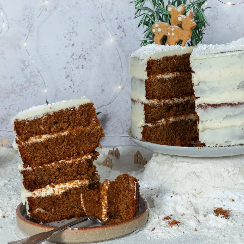 Gingerbread Christmas Cake with Snowy Lemon Buttercream