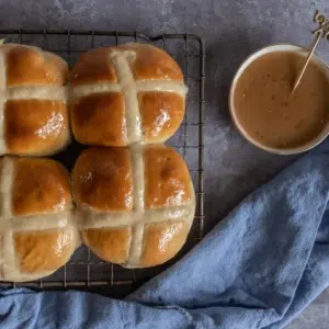 Hot Cross Buns with Salted Caramel Dipping Sauce sq