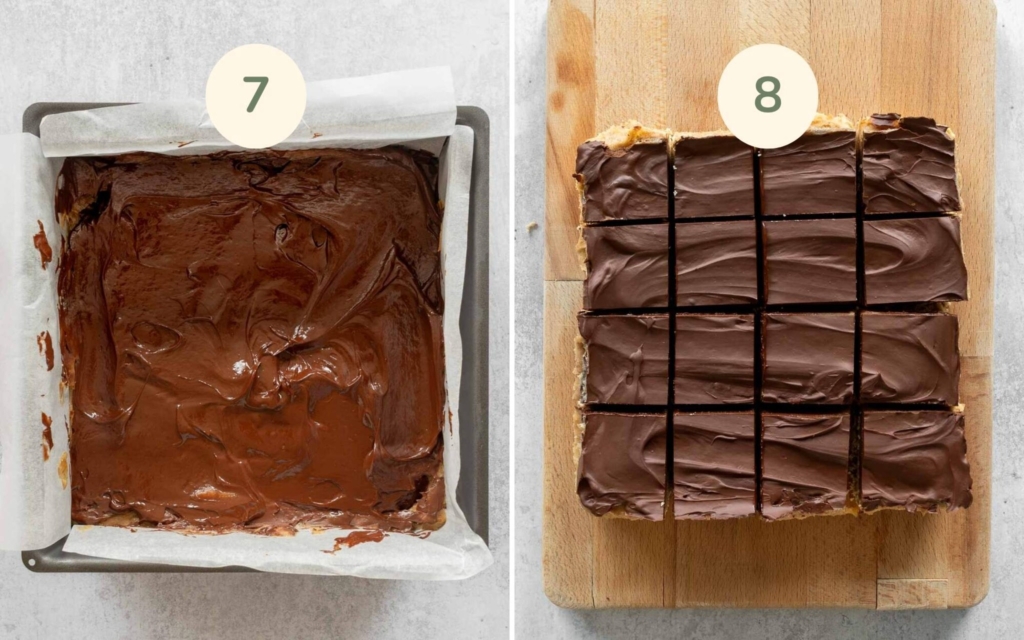 Healthy millionaires shortbread being sliced into squares