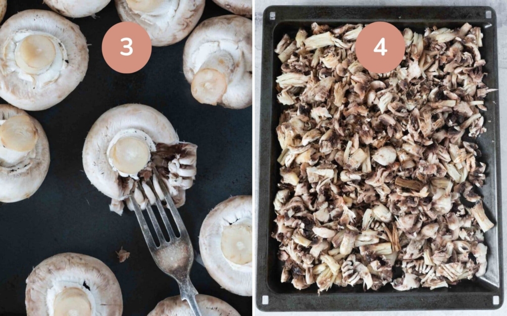 Shredding mushrooms with a fork
