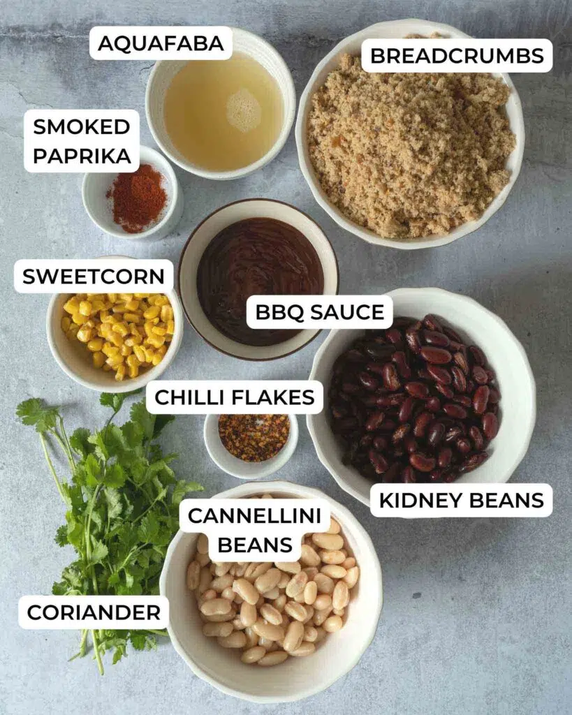The ingredients required to make BBQ bean burgers