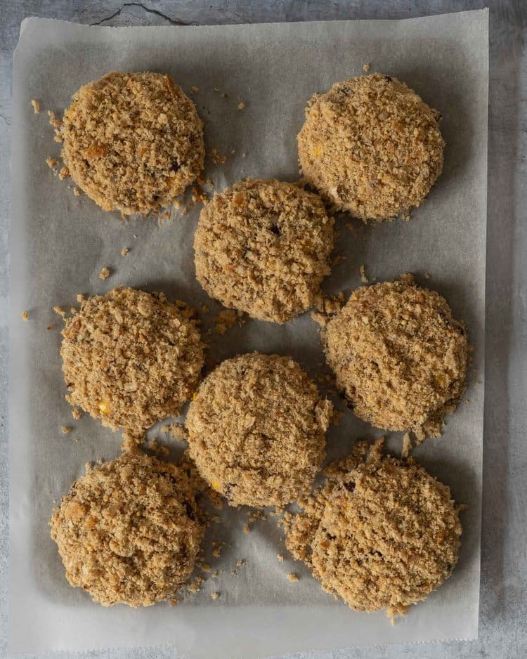 Homemade bbq bean burgers ready to be fried