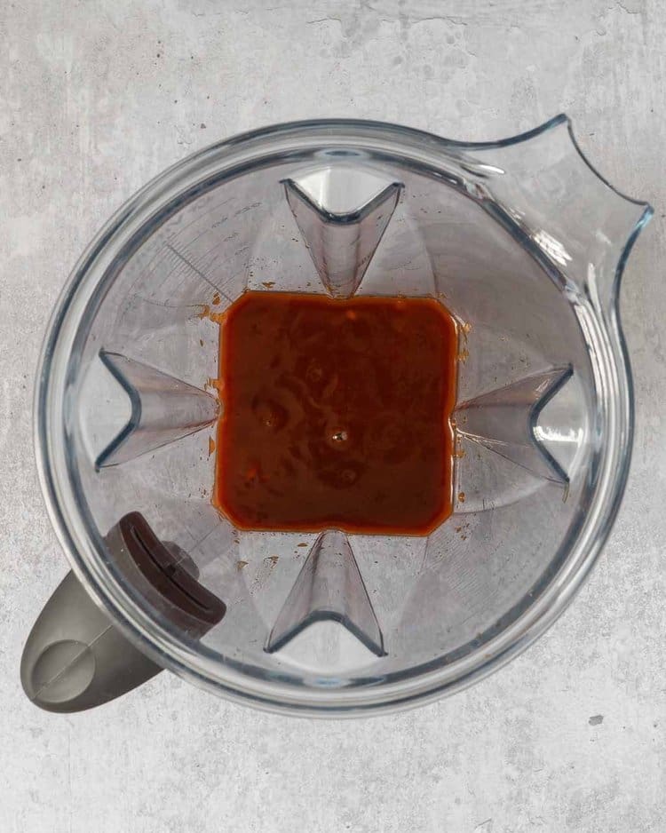 Homemade BBQ sauce in a blender