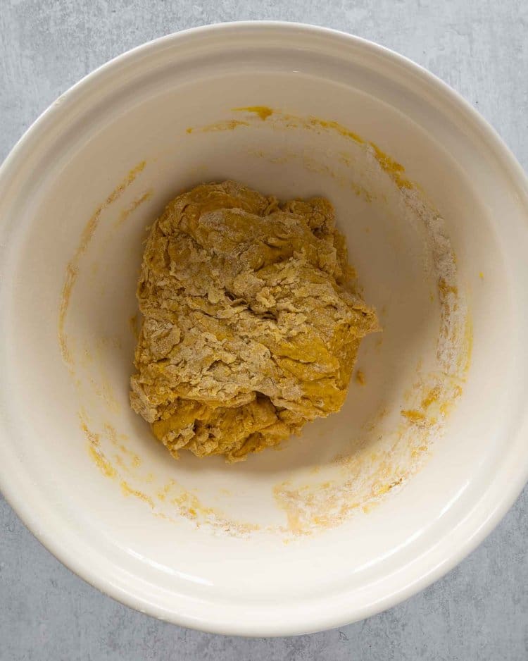 Cornish saffron bun dough in a large mixing bowl