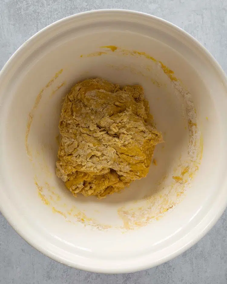 Cornish saffron bun dough in a large mixing bowl
