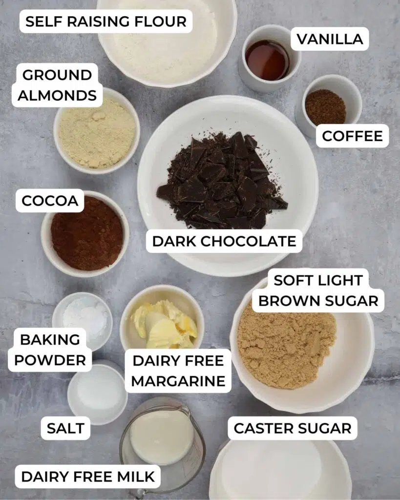 The ingredients needed to make fudgy vegan chocolate brownies