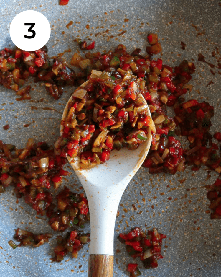 Finely diced vegetables fried in Mexican spices