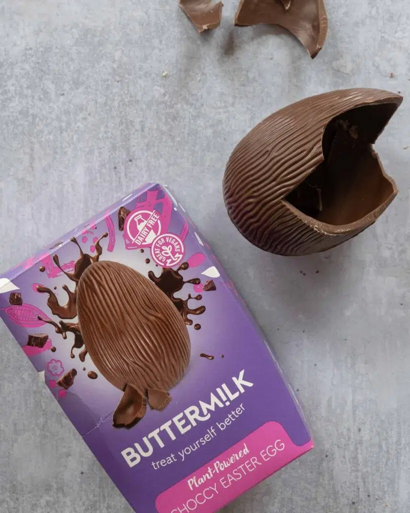 Buttermilk Choccy Easter egg broken open on a table top