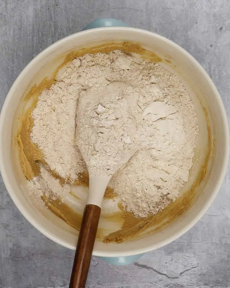 Gingerbread cookie ingredients in a mixing bowl