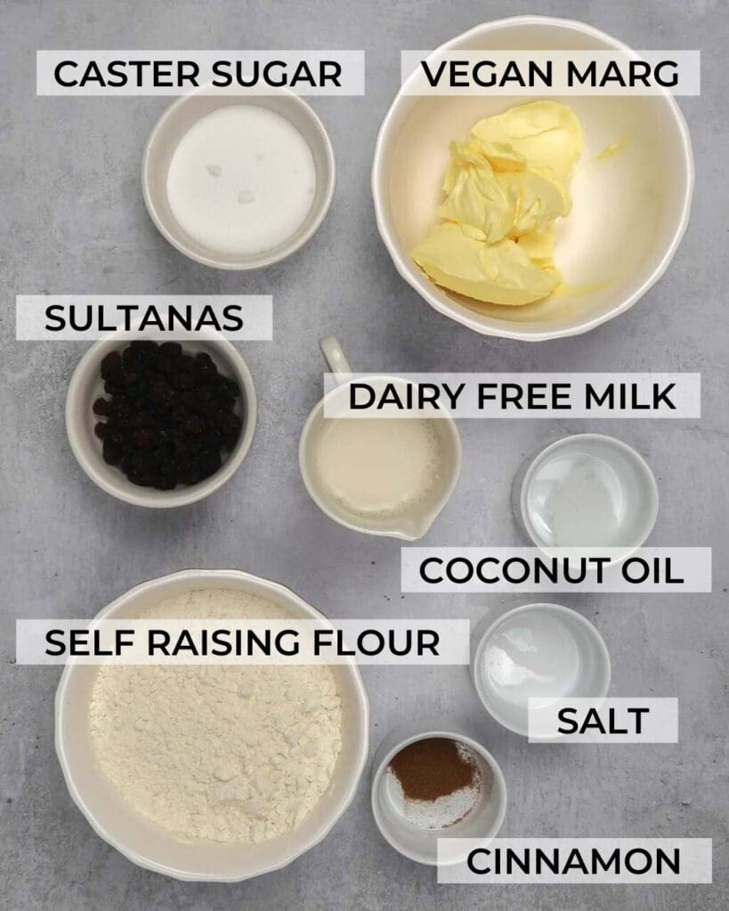 The ingredients needed to make vegan welsh cakes set out on a table