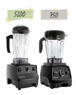 The Vitamix 5200 and the Vitamix 750 side by side, side on angle