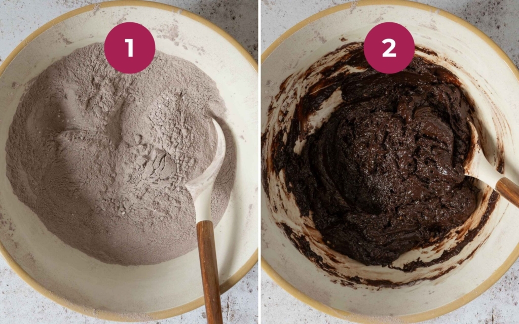 5 ingredient fudge being made in a large mixing bowl