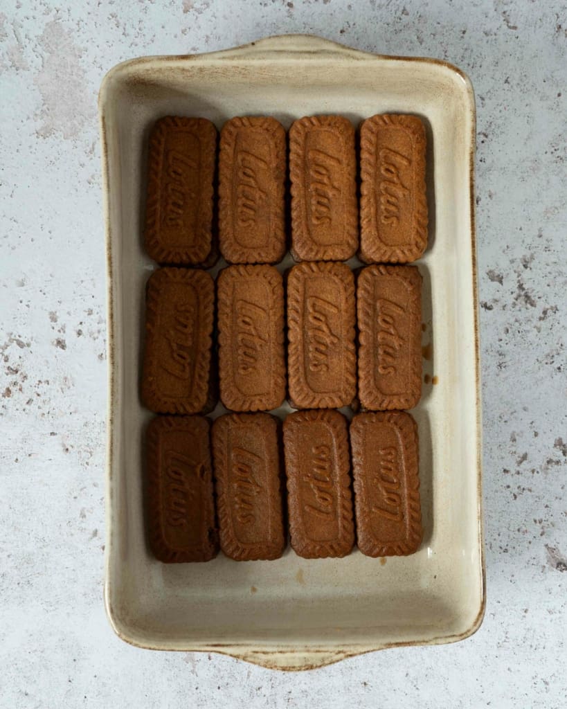 A layer of biscuits in a rectangular dish