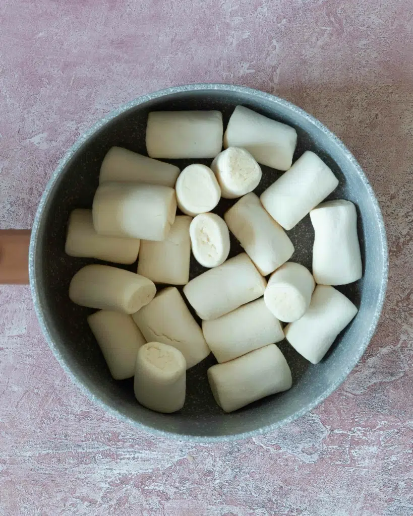 Vegan marshmallows in a saucepan