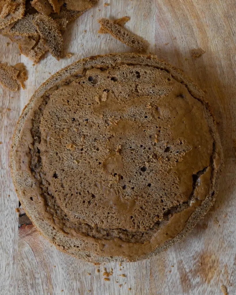 A coffee cake with the edges trimmed off