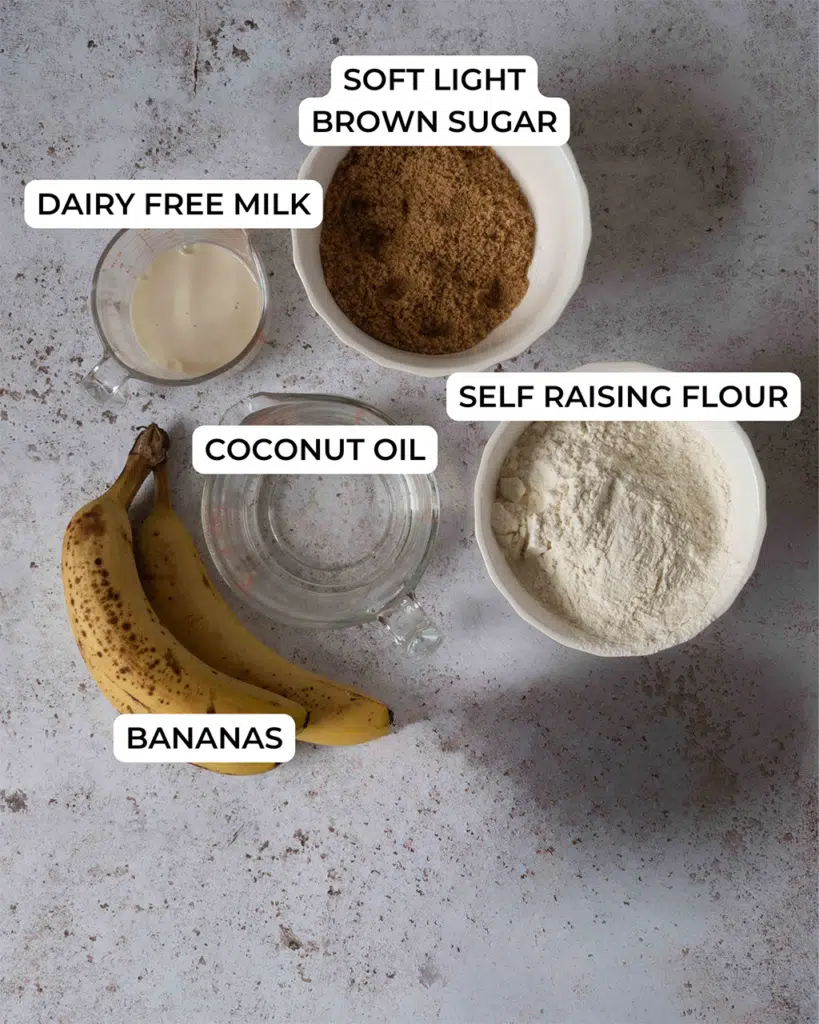 Ingredients on a table ready to make banana bread