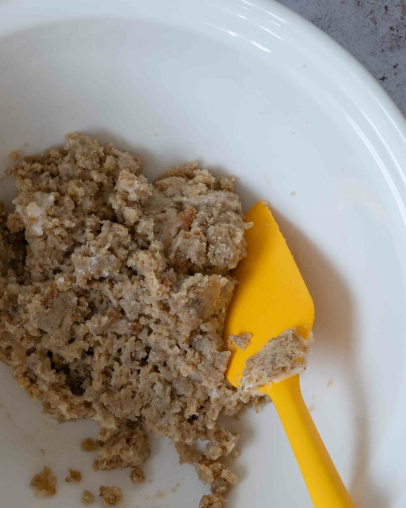 Banana bread cake pop mixture in a bowl