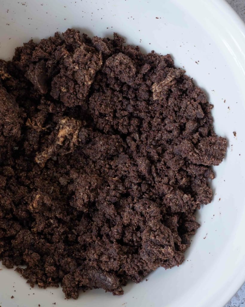 Chocolate and peanut butter mixed together ready to make cake pops