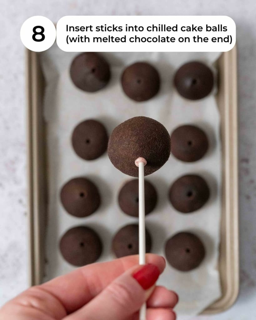 A cake pop with a stick inserted.