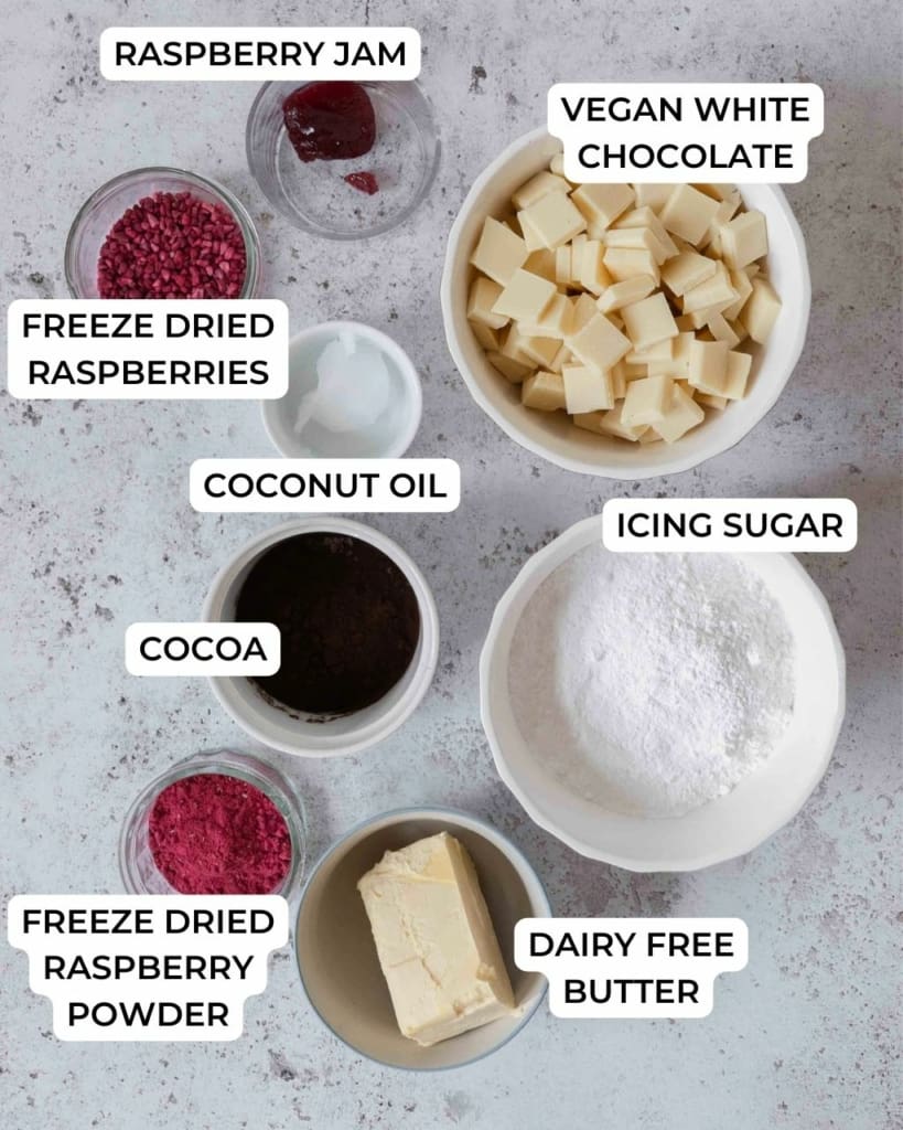 Bowls of ingredients on a table.