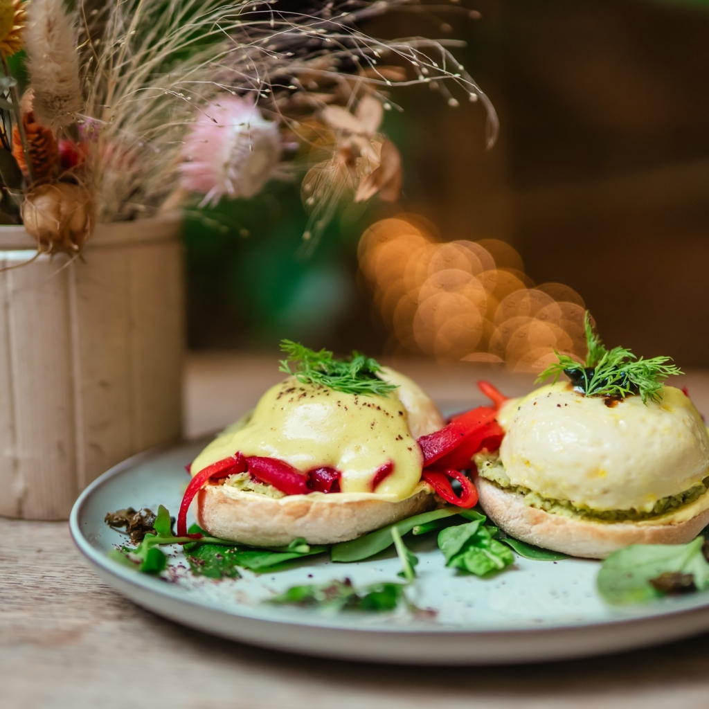 A plate of vegan eggs and gravlax