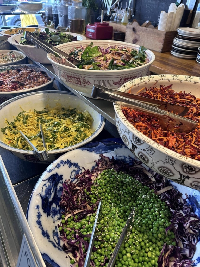 A salad bar full of colourful salads
