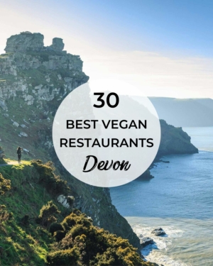 The Devon coastline in a blog cover picture for the 30 best vegan restaurants in devon