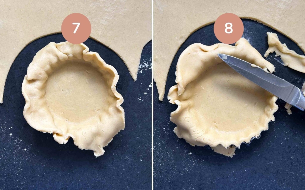 Lining fluted tart cases with pastry to make vegan tart shells