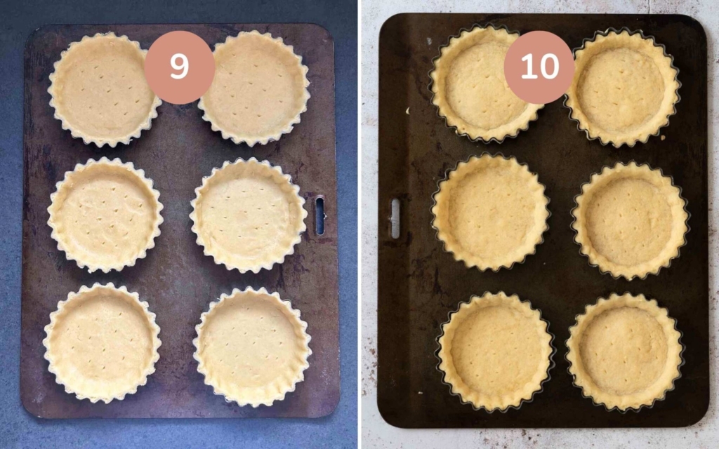 Vegan tart shells before and after baking