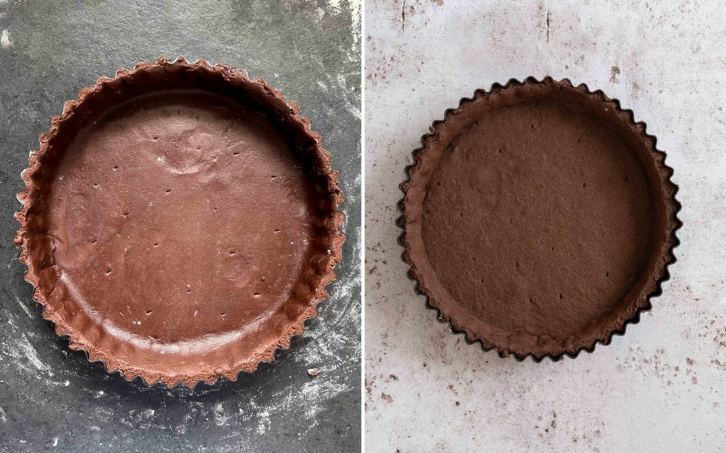 Baking a chocolate pastry case needed for making this French Chocolate Tart recipe