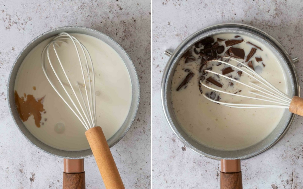 Melted chopped chocolate in hot dairy free cream