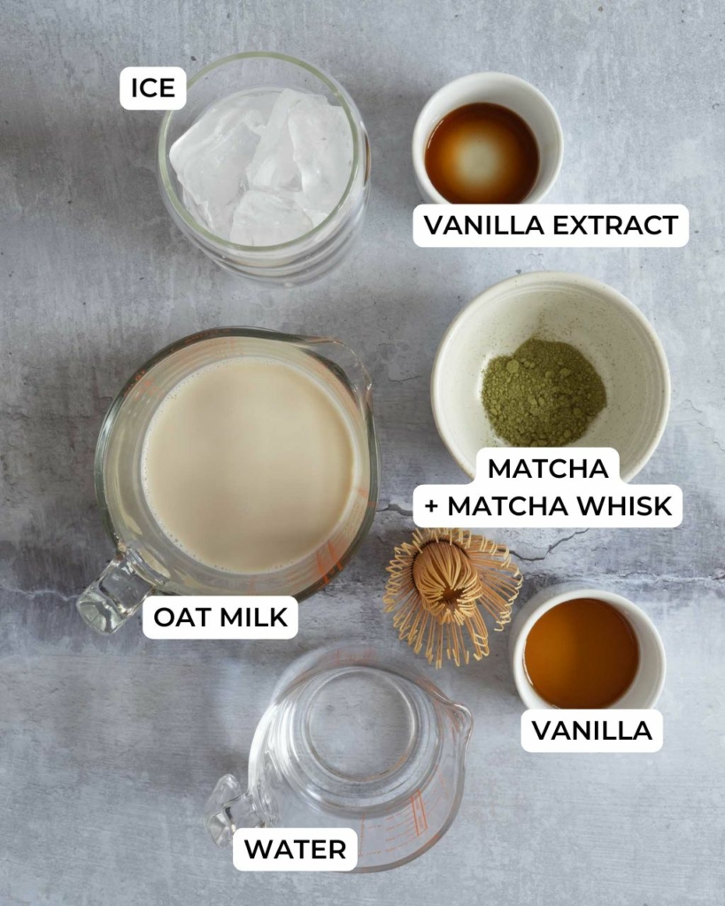 The ingredients needed to make matcha latte