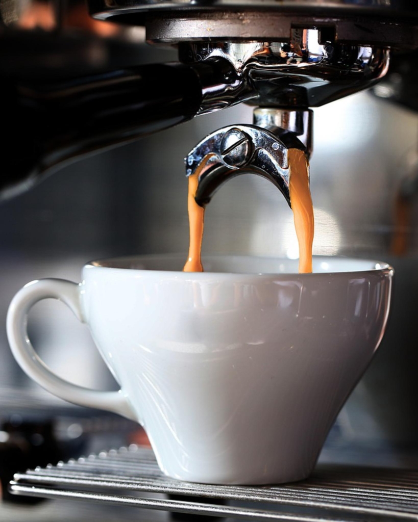 An espresso being brewed