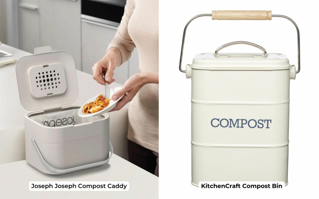 Two compost bins for indoor use, one way to reduce and reuse kitchen waste