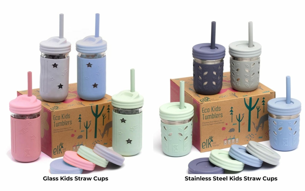 Stainless steel and glass kids straw cups